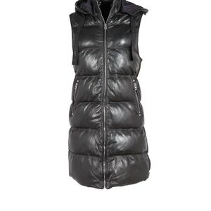 New w/tags Bod&Christensen Sorona aura women Blk leather Hooded Puffer Vest SM